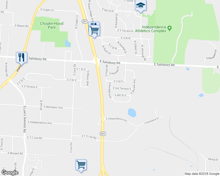 map of restaurants, bars, coffee shops, grocery stores, and more near 10002 East 3rd Terrace South in Independence