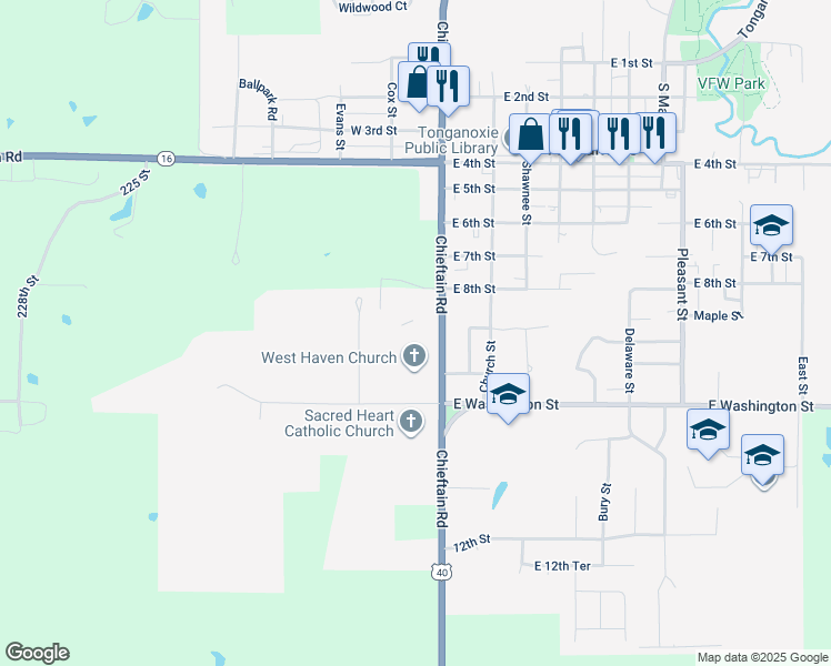 map of restaurants, bars, coffee shops, grocery stores, and more near 929 West Street in Tonganoxie