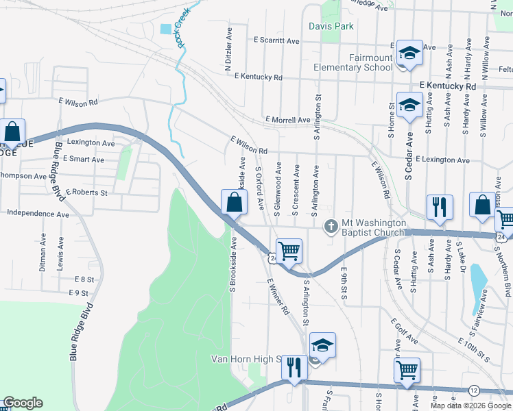 map of restaurants, bars, coffee shops, grocery stores, and more near 9316 East Independence Avenue in Independence