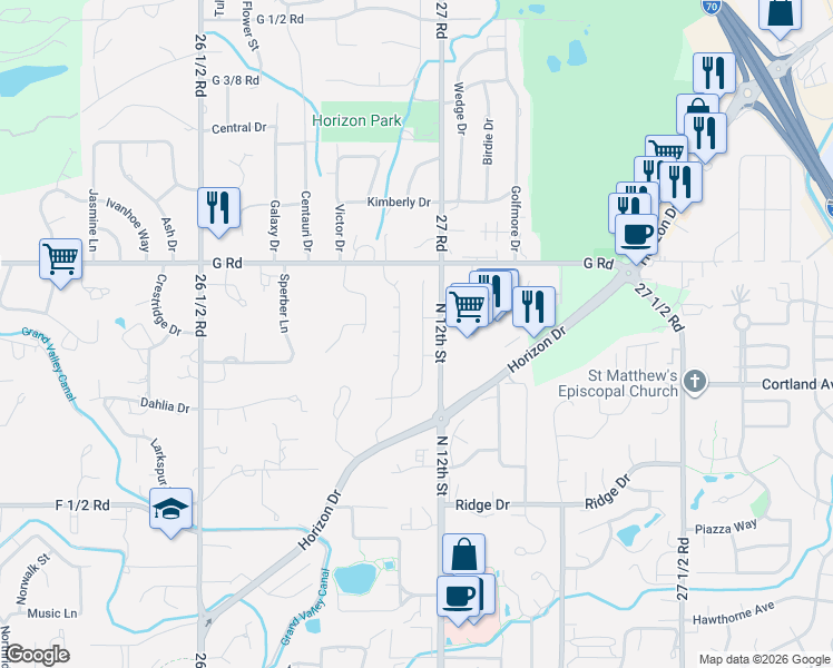 map of restaurants, bars, coffee shops, grocery stores, and more near 685 Tilman Drive in Grand Junction