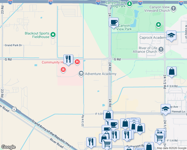 map of restaurants, bars, coffee shops, grocery stores, and more near 665 24 Road in Grand Junction