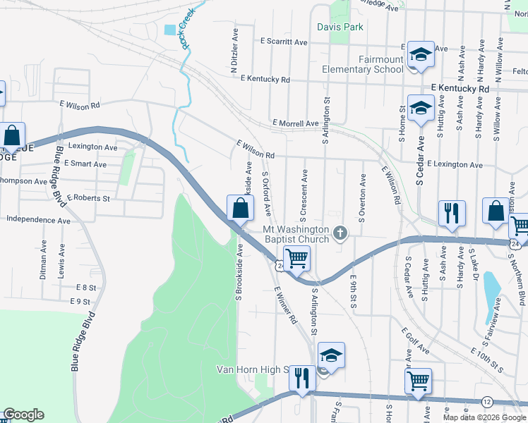 map of restaurants, bars, coffee shops, grocery stores, and more near 9316 East Independence Avenue in Independence