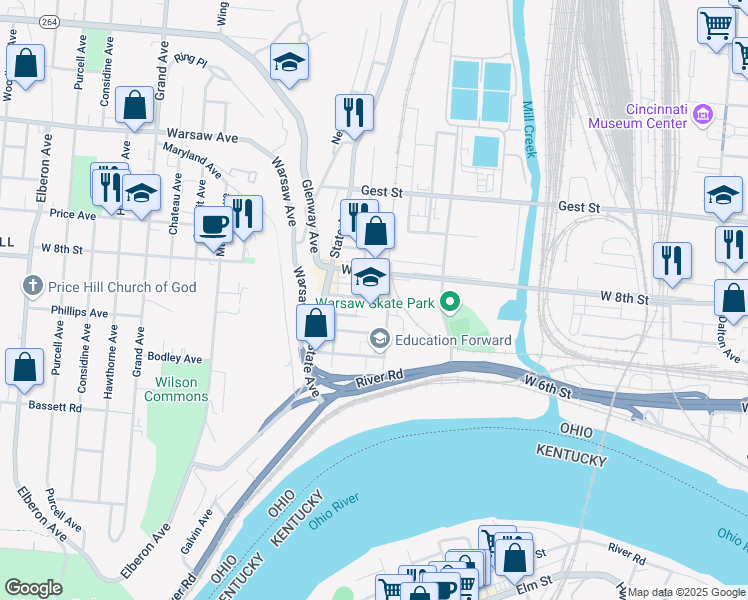 map of restaurants, bars, coffee shops, grocery stores, and more near 2121 Hatmaker Street in Cincinnati