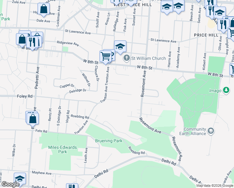map of restaurants, bars, coffee shops, grocery stores, and more near 4109 Vinedale Avenue in Cincinnati