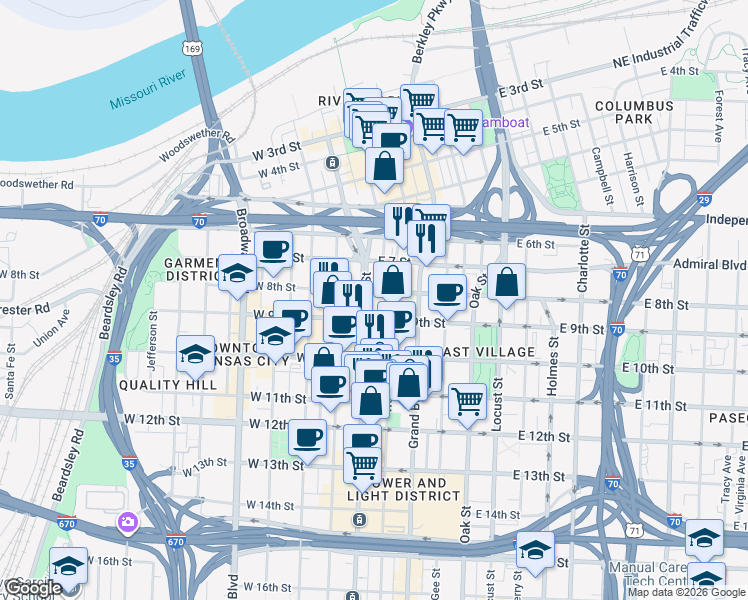 map of restaurants, bars, coffee shops, grocery stores, and more near in Kansas City