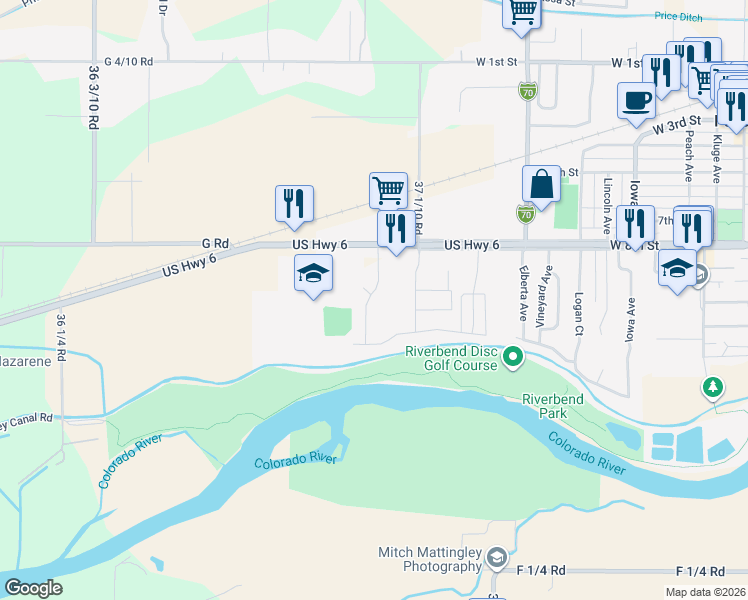 map of restaurants, bars, coffee shops, grocery stores, and more near 825 Shiraz Drive in Palisade