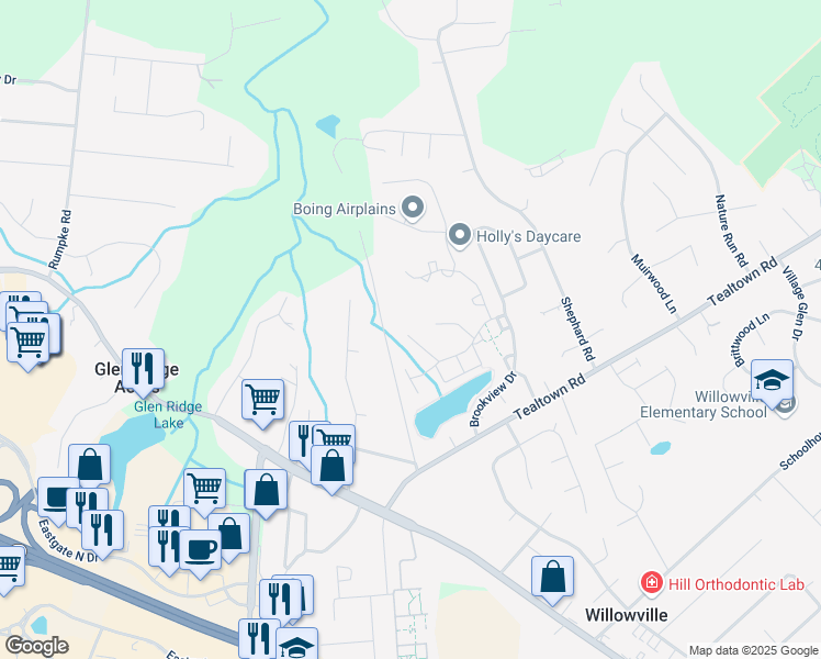 map of restaurants, bars, coffee shops, grocery stores, and more near 4542 Treeview Court in Batavia