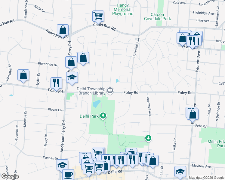map of restaurants, bars, coffee shops, grocery stores, and more near 632 Heavenly Lane in Cincinnati