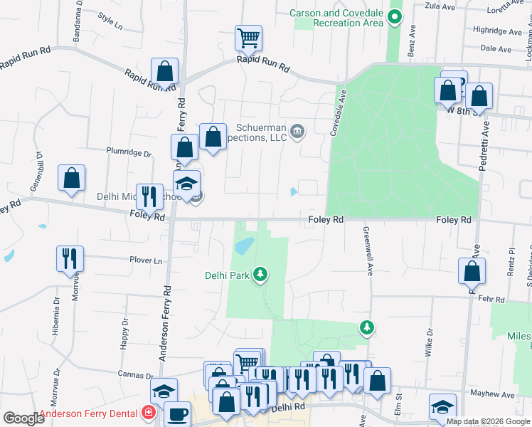 map of restaurants, bars, coffee shops, grocery stores, and more near 5119 Serenade Drive in Cincinnati