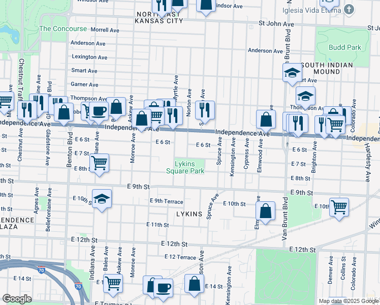 map of restaurants, bars, coffee shops, grocery stores, and more near 618 Norton Avenue in Kansas City