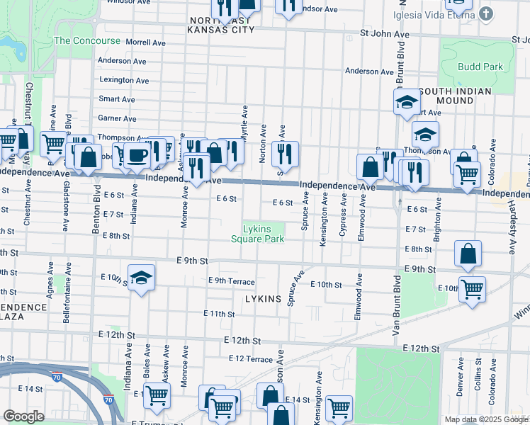 map of restaurants, bars, coffee shops, grocery stores, and more near 618 Norton Avenue in Kansas City