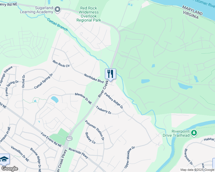 map of restaurants, bars, coffee shops, grocery stores, and more near 43171 Rosehaven Place in Leesburg