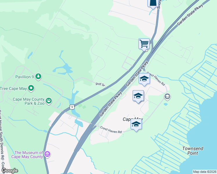 map of restaurants, bars, coffee shops, grocery stores, and more near 901 Shore Road in Middle Township