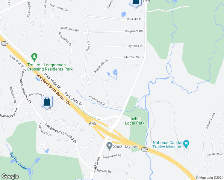 map of restaurants, bars, coffee shops, grocery stores, and more near 13 Baughman Court in Silver Spring