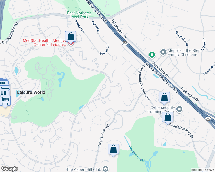map of restaurants, bars, coffee shops, grocery stores, and more near 2900 North Leisure World Boulevard in Silver Spring