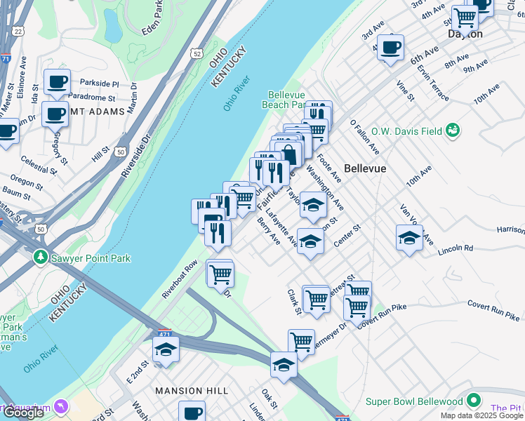 map of restaurants, bars, coffee shops, grocery stores, and more near 218 Fairfield Avenue in Bellevue