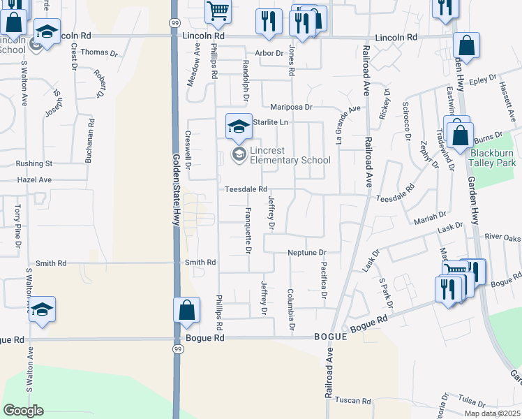 map of restaurants, bars, coffee shops, grocery stores, and more near 1087 Tara Court in Yuba City
