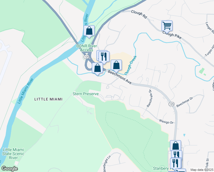 map of restaurants, bars, coffee shops, grocery stores, and more near Reserve Circle in Cincinnati