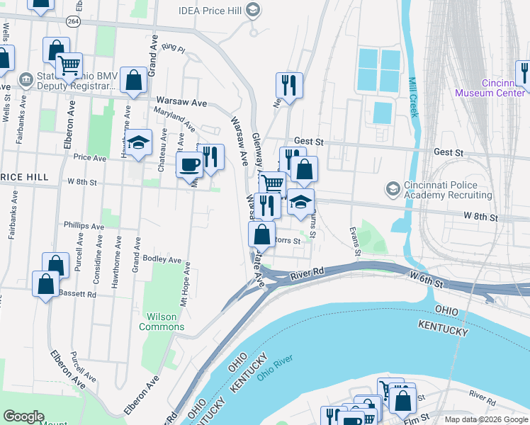 map of restaurants, bars, coffee shops, grocery stores, and more near 749 State Avenue in Cincinnati