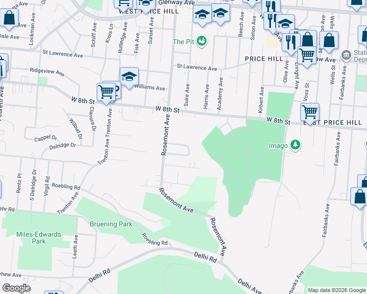 map of restaurants, bars, coffee shops, grocery stores, and more near 3922 North Clerose Circle in Cincinnati