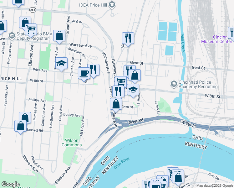 map of restaurants, bars, coffee shops, grocery stores, and more near 749 State Avenue in Cincinnati