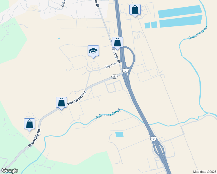 map of restaurants, bars, coffee shops, grocery stores, and more near 3491 Leland Ln in Ukiah