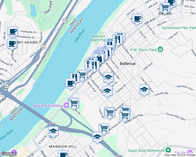 map of restaurants, bars, coffee shops, grocery stores, and more near 235 Taylor Avenue in Bellevue