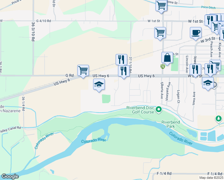 map of restaurants, bars, coffee shops, grocery stores, and more near 822 Cabernet Court in Palisade