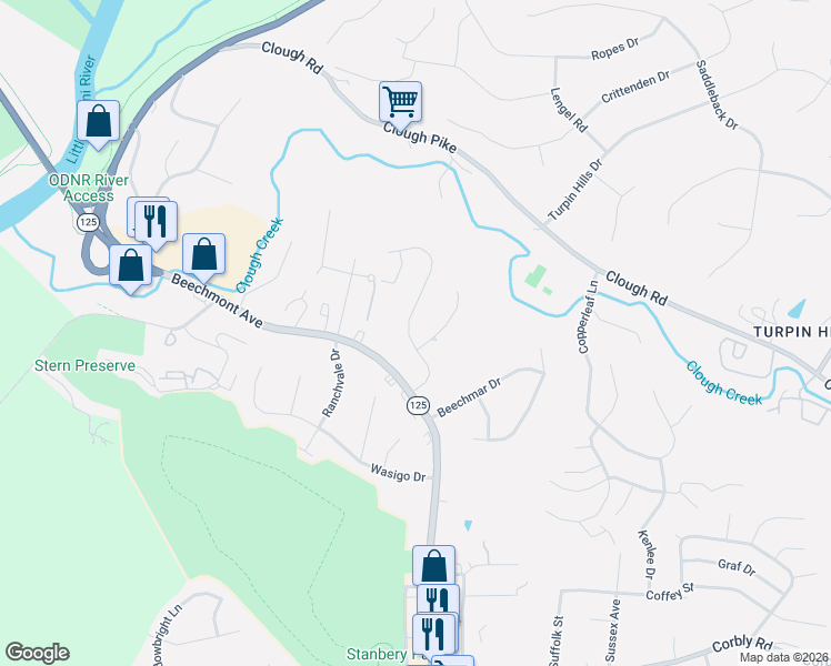 map of restaurants, bars, coffee shops, grocery stores, and more near 2625 Mendova Lane in Cincinnati