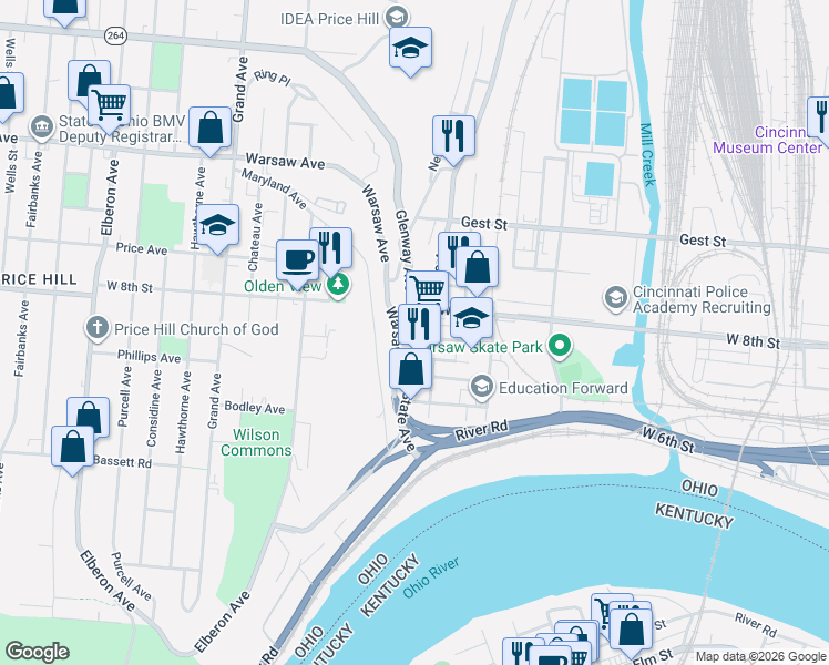 map of restaurants, bars, coffee shops, grocery stores, and more near 749 State Avenue in Cincinnati
