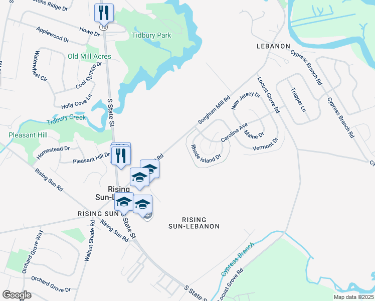 map of restaurants, bars, coffee shops, grocery stores, and more near 278 Sorghum Mill Road in Dover