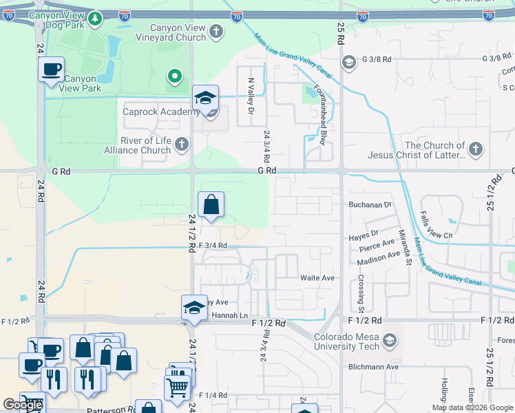 map of restaurants, bars, coffee shops, grocery stores, and more near 2479 G Road in Grand Junction