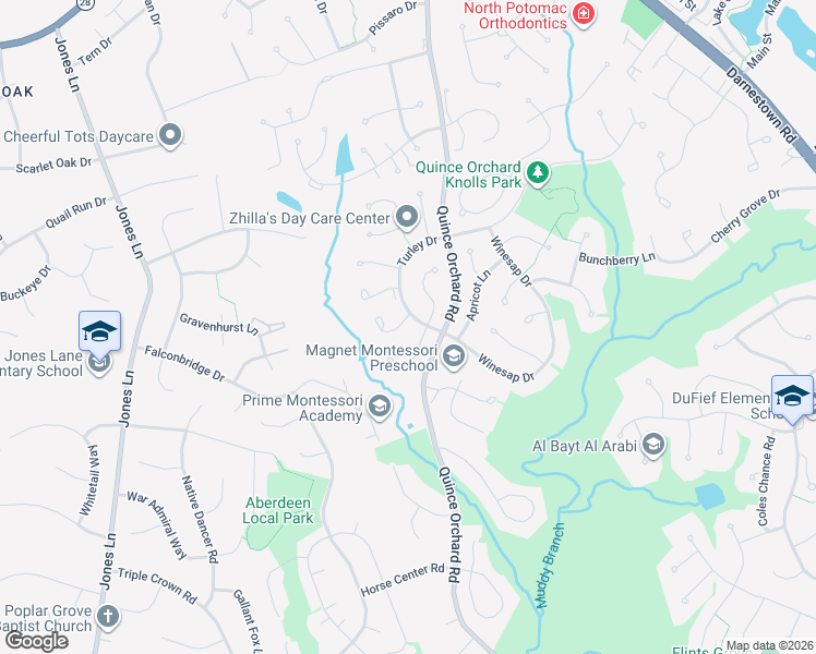 map of restaurants, bars, coffee shops, grocery stores, and more near 12310 Sweetbough Court in North Potomac