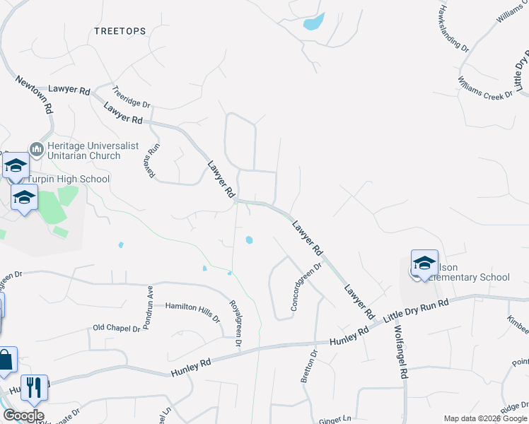 map of restaurants, bars, coffee shops, grocery stores, and more near 7273 Lawyer Road in Cincinnati
