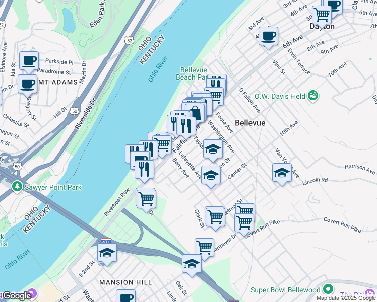 map of restaurants, bars, coffee shops, grocery stores, and more near 218 Fairfield Avenue in Bellevue