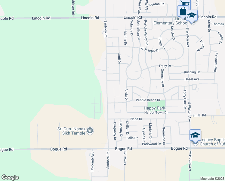 map of restaurants, bars, coffee shops, grocery stores, and more near 1537 Bay Drive in Yuba City