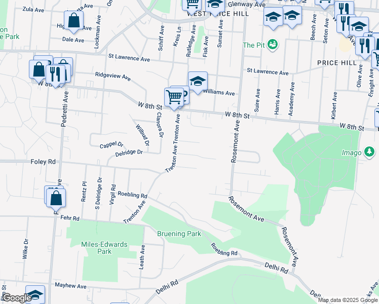 map of restaurants, bars, coffee shops, grocery stores, and more near 4116 Vinedale Avenue in Cincinnati