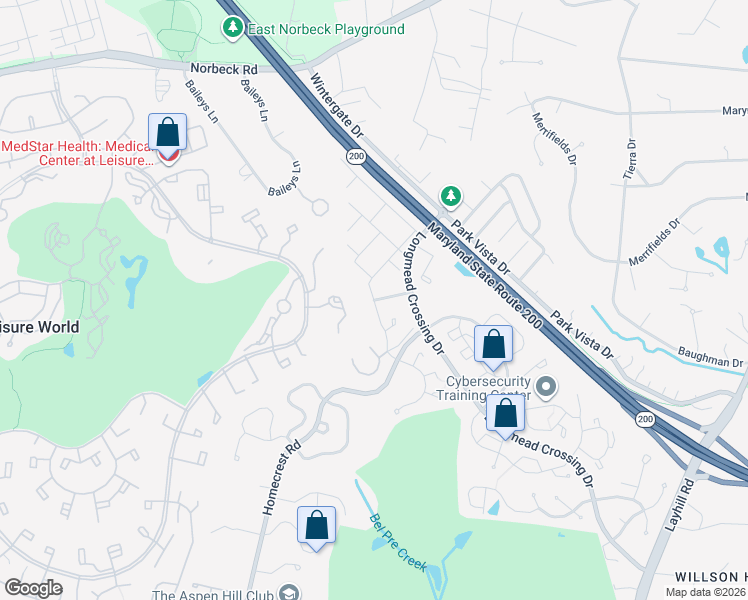 map of restaurants, bars, coffee shops, grocery stores, and more near Valleyfield Drive in Aspen Hill