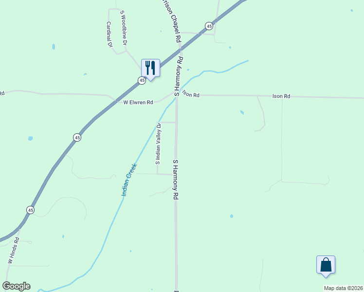 map of restaurants, bars, coffee shops, grocery stores, and more near 5150 S Harmony Rd in Bloomington