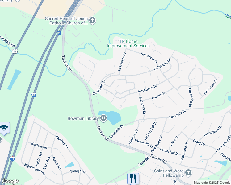 map of restaurants, bars, coffee shops, grocery stores, and more near 397 Surrey Club Lane in Stephens City