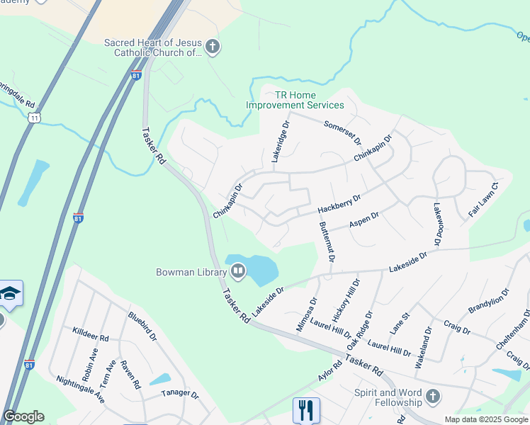 map of restaurants, bars, coffee shops, grocery stores, and more near 397 Surrey Club Lane in Stephens City
