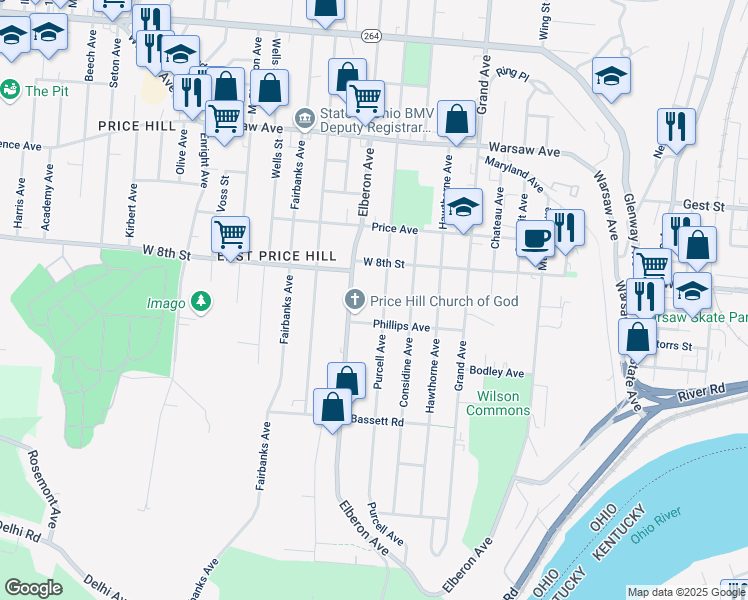 map of restaurants, bars, coffee shops, grocery stores, and more near 728 Elberon Avenue in Cincinnati