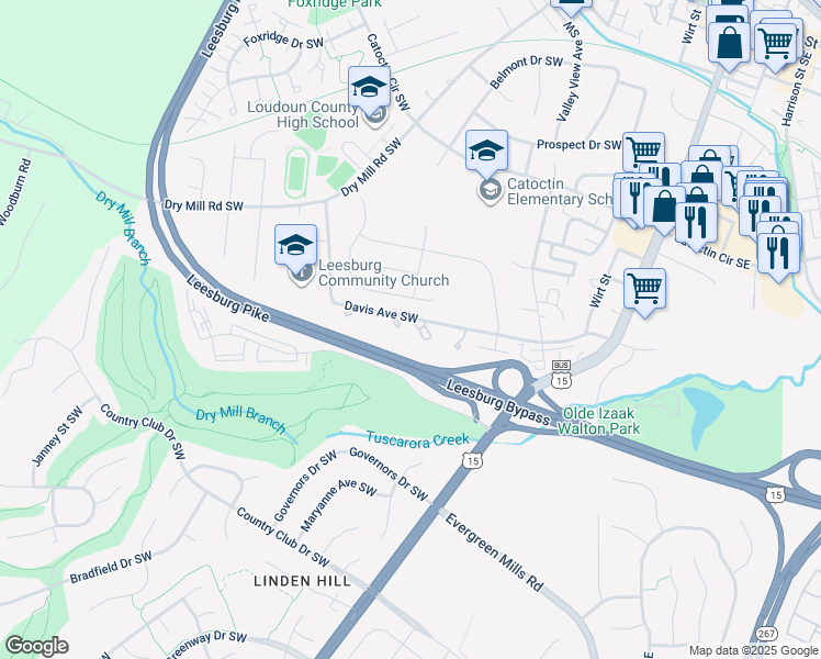 map of restaurants, bars, coffee shops, grocery stores, and more near 337 Davis Avenue Southwest in Leesburg