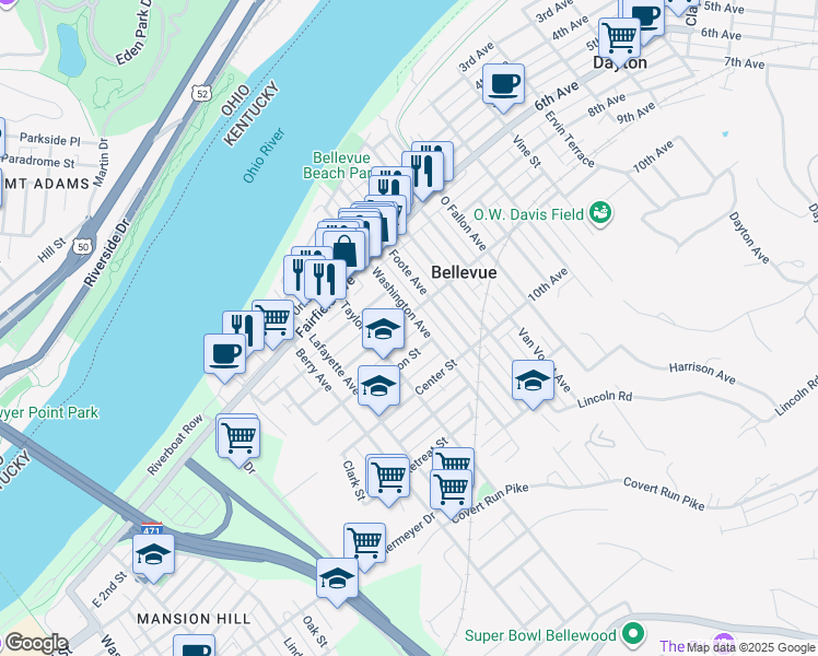 map of restaurants, bars, coffee shops, grocery stores, and more near 300 Washington Avenue in Bellevue