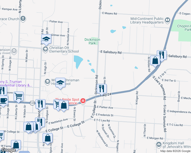 map of restaurants, bars, coffee shops, grocery stores, and more near 14826 East Nickell Avenue in Independence