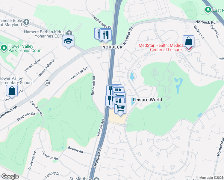 map of restaurants, bars, coffee shops, grocery stores, and more near 3719 Finsbury Park Drive in Silver Spring