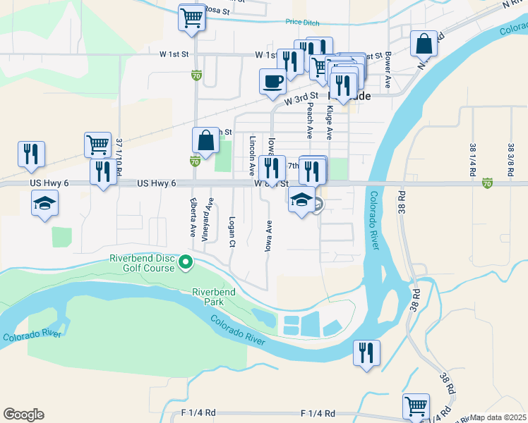 map of restaurants, bars, coffee shops, grocery stores, and more near 827 Iowa Avenue in Palisade