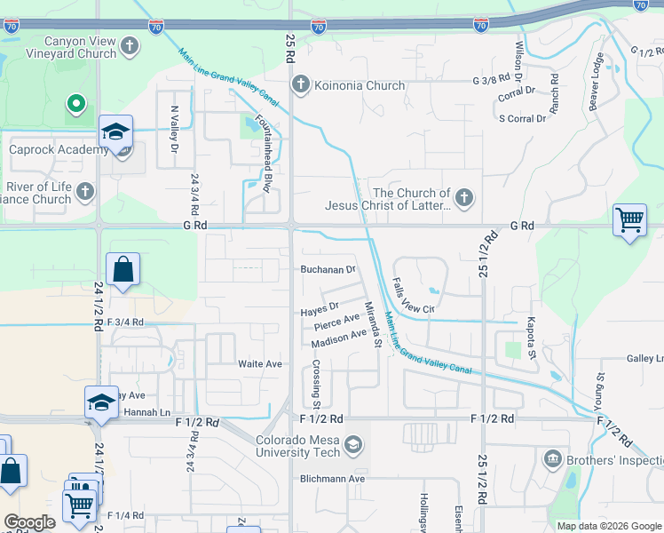 map of restaurants, bars, coffee shops, grocery stores, and more near 2511 Van Buren Avenue in Grand Junction