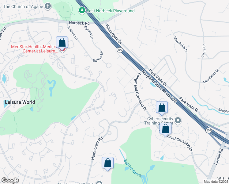 map of restaurants, bars, coffee shops, grocery stores, and more near 2901 South Leisure World Boulevard in Silver Spring