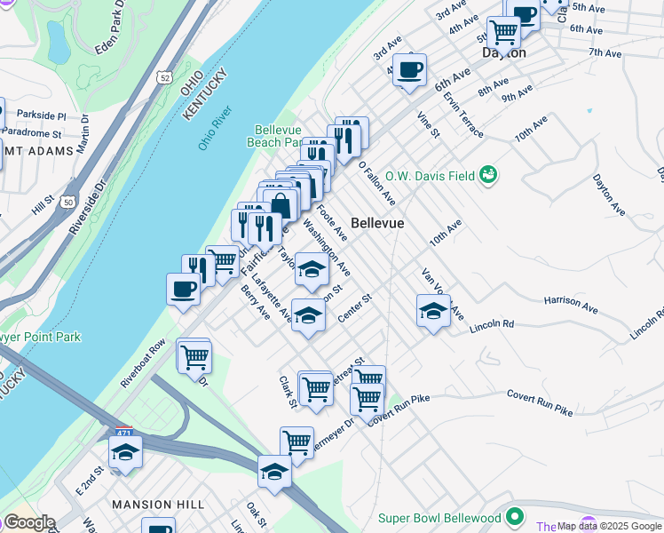 map of restaurants, bars, coffee shops, grocery stores, and more near 300 Washington Avenue in Bellevue